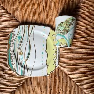 Anthropologie matching set scalloped gilded plate and matching bird cup
